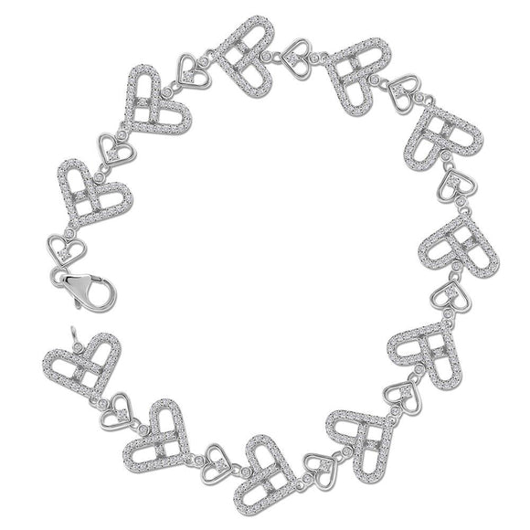 10kt White Gold Womens Round Diamond Link Heart Bracelet 1 Cttw