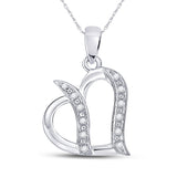 Sterling Silver Womens Round Diamond Heart Pendant 1/10 Cttw