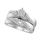10kt White Gold His Hers Round Diamond Cluster Matching Wedding Set 1/3 Cttw