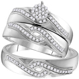 10kt White Gold His Hers Round Diamond Cluster Matching Wedding Set 1/3 Cttw