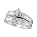 10kt White Gold His Hers Round Diamond Cluster Matching Wedding Set 1/2 Cttw