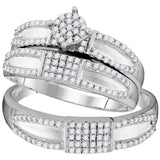10kt White Gold His Hers Round Diamond Cluster Matching Wedding Set 1/2 Cttw