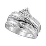 10kt White Gold His Hers Round Diamond Cluster Matching Wedding Set 1/2 Cttw