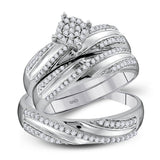 10kt White Gold His Hers Round Diamond Cluster Matching Wedding Set 1/2 Cttw