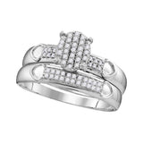 10kt White Gold His Hers Round Diamond Oval Matching Wedding Set 1/3 Cttw