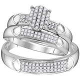 10kt White Gold His Hers Round Diamond Oval Matching Wedding Set 1/3 Cttw