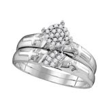 10kt White Gold His Hers Round Diamond Cross Matching Wedding Set 1/4 Cttw