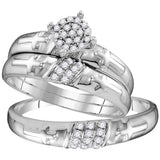 10kt White Gold His Hers Round Diamond Cross Matching Wedding Set 1/4 Cttw