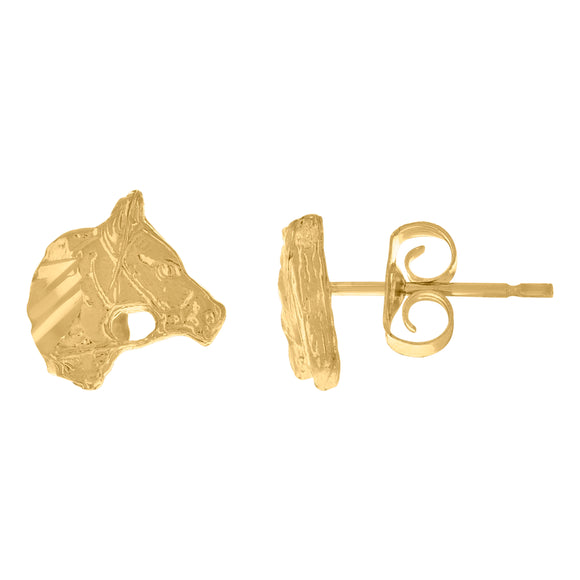 10Kt Yellow Gold Mens Animal Horse Goodluck Stud Earrings
