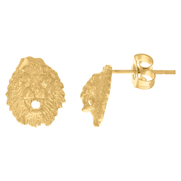 10Kt Yellow Gold Mens Animal Lion Leo Zodiac Sign Stud Earrings