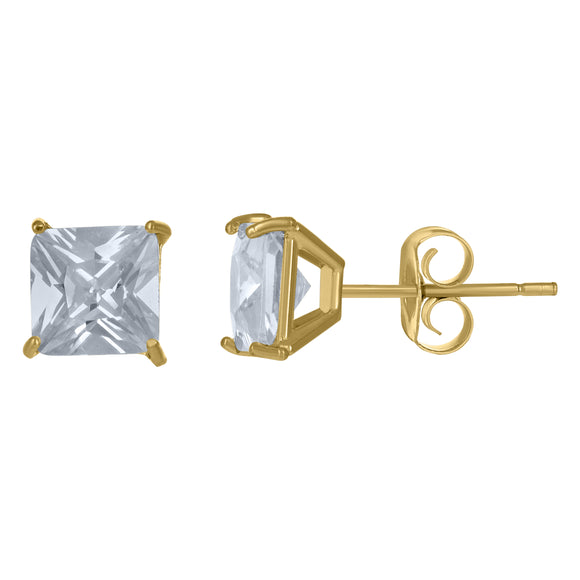 10Kt Yellow Gold Unisex Princess Cut Cubic-Zirconia Square Stud Earrings