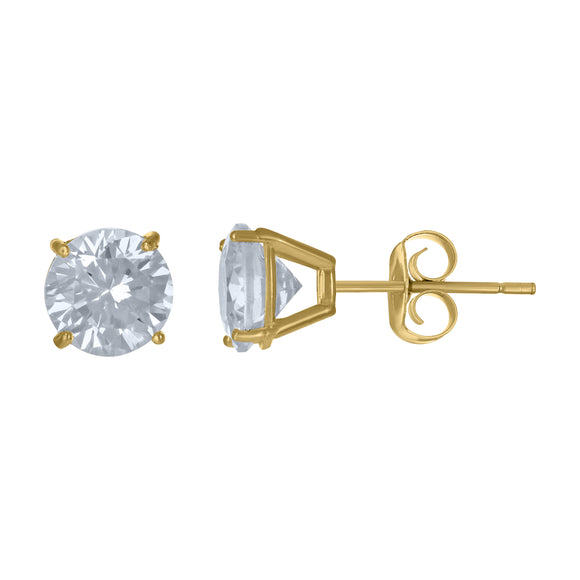 10Kt Yellow Gold Unisex Cubic-Zirconia Round Stud Earrings