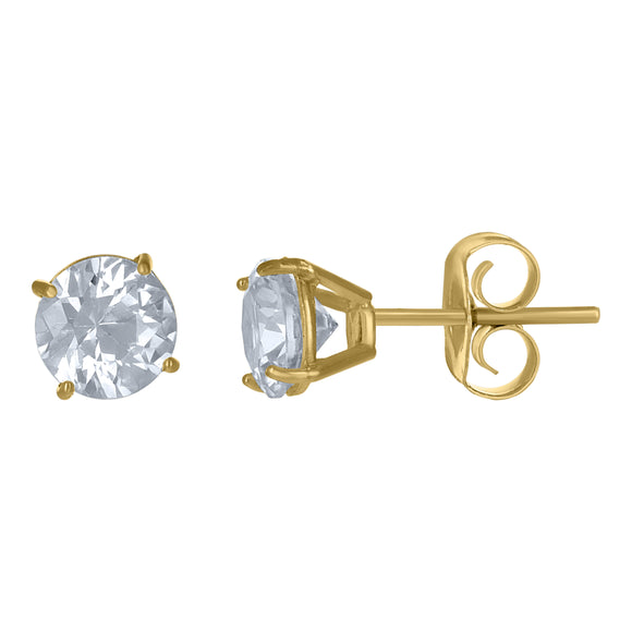 10Kt Yellow Gold Unisex Cubic-Zirconia Round Stud Earrings