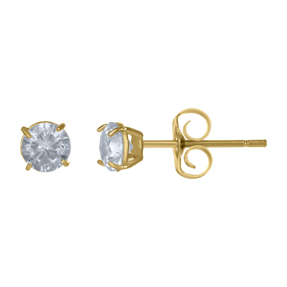 10Kt Yellow Gold Unisex Cubic-Zirconia Round Stud Earrings