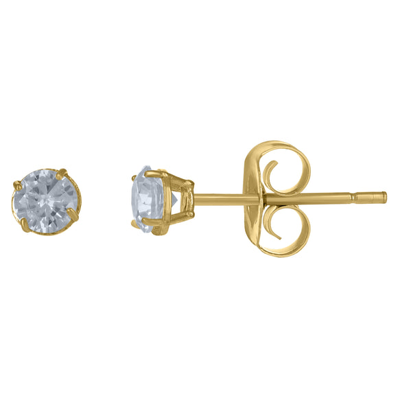 10Kt Yellow Gold Unisex Cubic-Zirconia Round Stud Earrings
