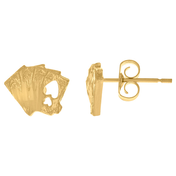 10Kt Yellow Gold Mens Royal Flush Cards Spade Stud Earrings