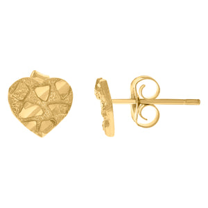10Kt Yellow Gold Womens Heart Nugget Stud Earrings