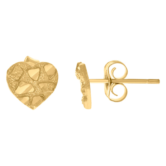 10Kt Yellow Gold Womens Heart Nugget Stud Earrings