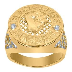 10kt Yellow Gold Mens Cubic-Zirconia Talking Black Lives Matter Ring