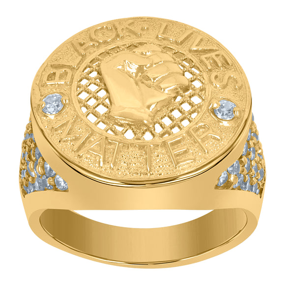 10kt Yellow Gold Mens Cubic-Zirconia Talking Black Lives Matter Ring