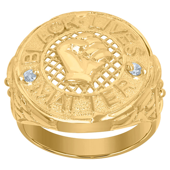 10kt Yellow Gold Mens Cubic-Zirconia Talking Black Lives Matter Ring