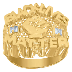 10kt Yellow Gold Mens Princess Cut Cubic-Zirconia Talking Black Lives Matter Ring