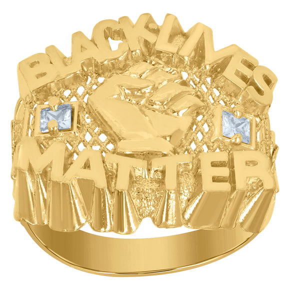 10kt Yellow Gold Mens Princess Cut Cubic-Zirconia Talking Black Lives Matter Ring