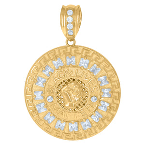 10kt Yellow Gold Mens Princess Cut Cubic-Zirconia Talking Black Lives Matter Charm Pendant