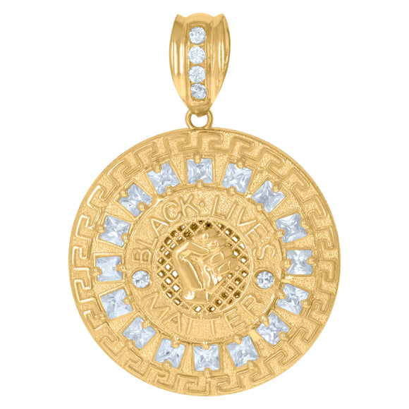 10kt Yellow Gold Mens Princess Cut Cubic-Zirconia Talking Black Lives Matter Charm Pendant