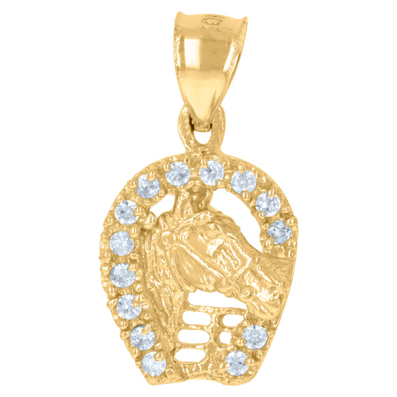 10kt Yellow Gold Mens Cubic-Zirconia Good Luck Horse Shoe Charm Pendant