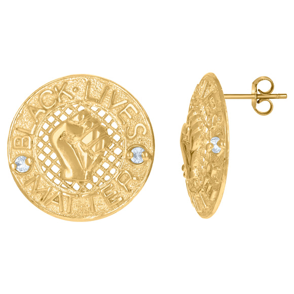 10kt Yellow Gold Mens Talking Black Lives Matter Stud Earrings