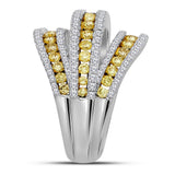 14kt White Gold Womens Round Yellow Diamond Stripe Band Ring 2-5/8 Cttw