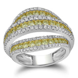 14kt White Gold Womens Round Yellow Diamond Stripe Band Ring 2-5/8 Cttw