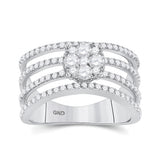 10kt White Gold Womens Round Diamond Four Row Flower Cluster Ring 1 Cttw