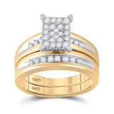 10kt Yellow Gold His Hers Round Diamond Cluster Matching Wedding Set 5/8 Cttw