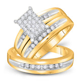 10kt Yellow Gold His Hers Round Diamond Cluster Matching Wedding Set 5/8 Cttw