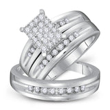 10kt White Gold His Hers Round Diamond Cluster Matching Wedding Set 5/8 Cttw