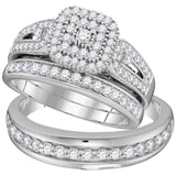 10kt White Gold His Hers Round Diamond Cluster Matching Wedding Set 1-1/5 Cttw