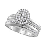 10kt White Gold His Hers Round Diamond Oval Matching Wedding Set 1/2 Cttw