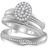 10kt White Gold His Hers Round Diamond Oval Matching Wedding Set 1/2 Cttw