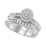 10kt White Gold His Hers Round Diamond Oval Matching Wedding Set 1/2 Cttw