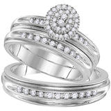10kt White Gold His Hers Round Diamond Oval Matching Wedding Set 1/2 Cttw