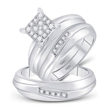 10kt White Gold His Hers Round Diamond Cluster Matching Wedding Set 3/8 Cttw