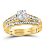 10kt Yellow Gold His Hers Round Diamond Cluster Matching Wedding Set 1/2 Cttw