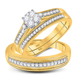 10kt Yellow Gold His Hers Round Diamond Cluster Matching Wedding Set 1/2 Cttw