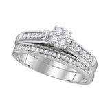 10kt White Gold His Hers Round Diamond Cluster Matching Wedding Set 1/2 Cttw