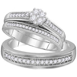 10kt White Gold His Hers Round Diamond Cluster Matching Wedding Set 1/2 Cttw