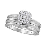 10kt White Gold His Hers Round Diamond Square Matching Wedding Set 1/5 Cttw