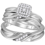 10kt White Gold His Hers Round Diamond Square Matching Wedding Set 1/5 Cttw