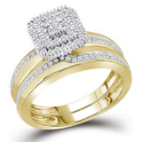 10kt Yellow Gold His Hers Round Diamond Cluster Matching Wedding Set 1/2 Cttw